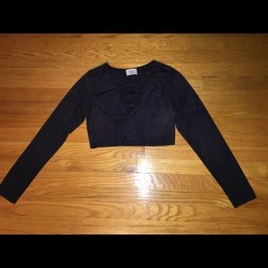 Dark Navy Blue Tight Crop Top with Criss Cross